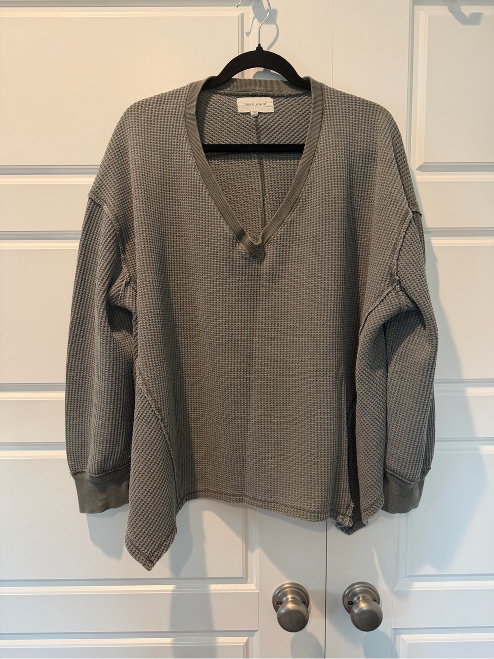 Dear John Charcoal Grey Waffle Knit Oversized Long Sleeve Shirt Size Large Women